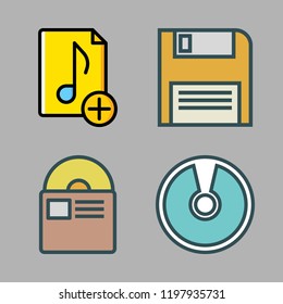 backup icon set. vector set about diskette, music file and compact disc icons set.