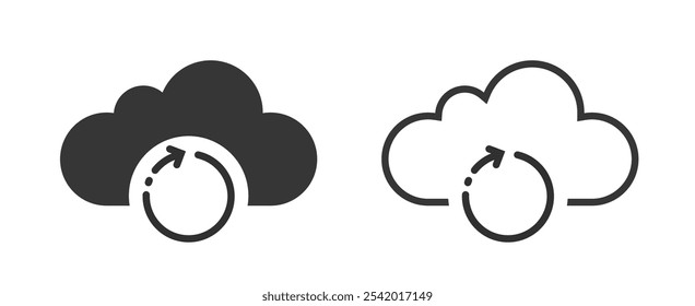 Backup icon simple vector graphic set, back up cloud arrow rotation pictogram line stroke outline symbol logo ui element, change version history solid glyph sign image clip art