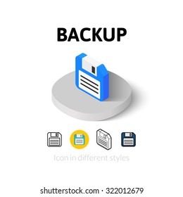 Backup icon, vector symbol in flat, outline and isometric style