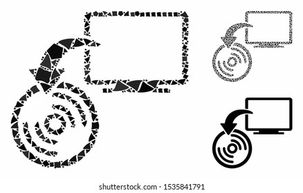 Backup mosaic of humpy parts in various sizes and color hues, based on backup icon. Vector humpy items are united into composition. Backup icons collage with dotted pattern.