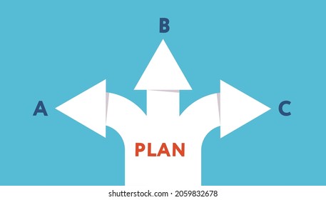 Backup plan. Vector illustration with copy space. Fork of three ways on blue background