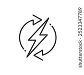 backup power engine icon, auto supply battery energy, consumption voltage sustainable, lightning bolt, thin line web symbol on white background - editable stroke vector illustration