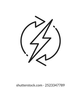 Backup-Power-Motor-Symbol, automatische Stromversorgung Batterieenergie, Verbrauchsspannung nachhaltig, Blitz, dünne Linie Web-Symbol auf weißem Hintergrund - bearbeitbare Strich Vektorgrafik