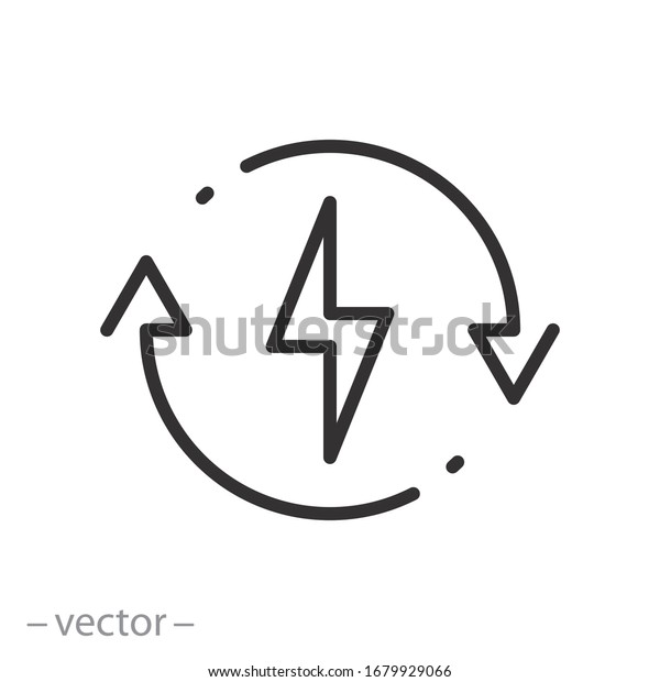 backup power engine icon, auto supply battery\
energy, consumption voltage sustainable, lightning bolt, thin line\
web symbol on white background - editable stroke vector\
illustration eps10