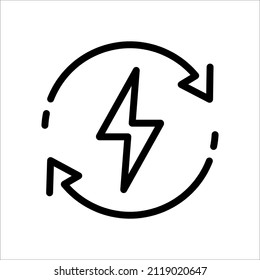 Backup power engine icon in flat style. Auto supply battery energy symbol isolated on white. Consumption voltage sustainable sign in black. Simple lightning bolt icon. Vector illustration for graphic