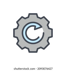 Backup process color line icon. Gear with rotating arrow vector outline colorful sign.