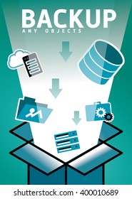 Backup and recovery data. Computer cloud backup infographic. Templates. Mobile, Technology, and Infographic Concept. Modern flat and line icons. SaaS, web app design template. Mobile interface. 