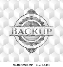 Backup retro style grey emblem with geometric cube white background