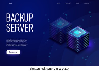 Backup server illustration concept with header and place for text. Landing page template.