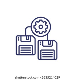 backup settings icon with a floppy disks, linear design