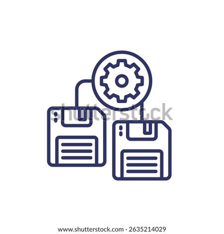 backup settings icon with a floppy disks, linear design