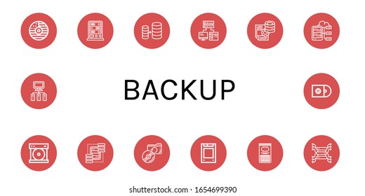 backup simple icons set. Contains such icons as Cd, Server, Database, Computer storage, Compact disc, Servers, Backup, Solid state drive, can be used for web, mobile and logo