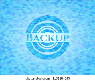 Backup sky blue emblem with mosaic ecological style background