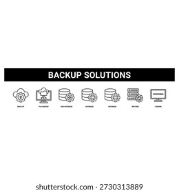 Backup Solutions web banner icon set collection solid style.