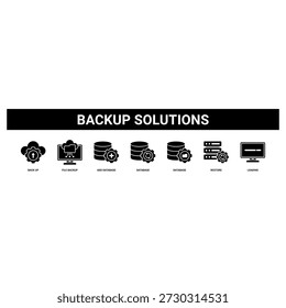 Backup Solutions web banner icon set collection solid style.