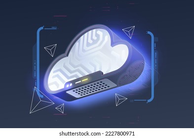 Backup Storage Data. Internet Technology Business concept. Online connection. cloud symbol with futuristic HUD interface