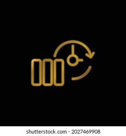 Símbolo de contorno delgado de respaldo en un círculo icono metálico chapado en oro o vector de logotipo