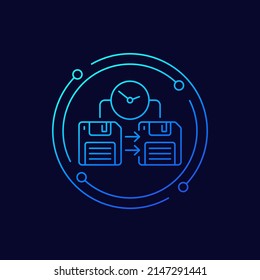 backup time icon with floppy disks, linear design