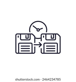 backup time icon with floppy disks, line vector