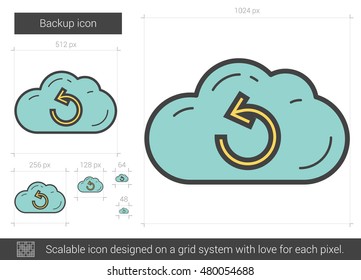 Backup vector line icon isolated on white background. Backup line icon for infographic, website or app. Scalable icon designed on a grid system.