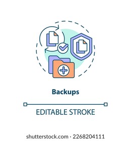 Das Symbol für das Sicherungskonzept. Datenkopie. Informationen speichern. Effektive Disaster Recovery Plan abstrakte Idee dünne Linie Illustration. Einzeln Umrisszeichnung. Bearbeitbarer Strich. Arial, Myriad Pro Fett Schriftarten verwendet