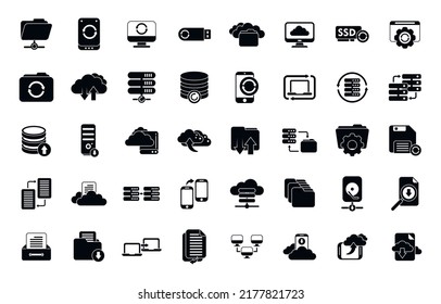 Backups icons set simple vector. Recovery data. App recover