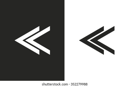 Backward -  black and white icons. Vector illustration