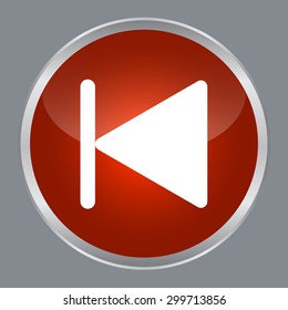 backward button vector icon on red circle button for use.