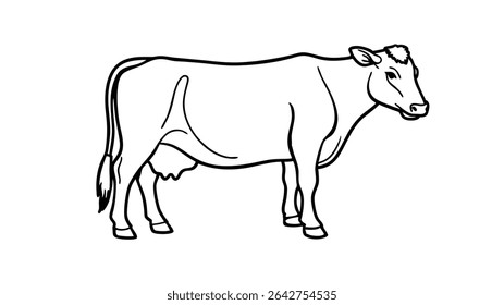 Backward Facing Cow Line Art Design.