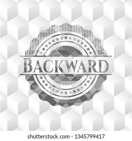 Backward grey badge with geometric cube white background