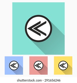 Backward icon with long shadow, flat design. Vector illustration.