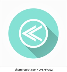 Backward  - icon with long shadow, flat design. Vector illustration.