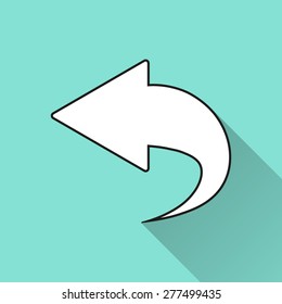 Backward icon on a green background. Vector illustration, flat design. 