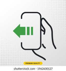 Backward icon. With phone and hand icon