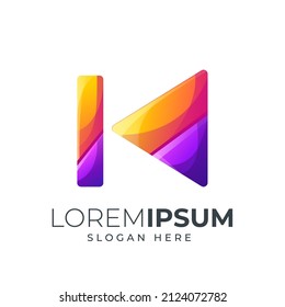 backward logo icon template gradient color combination  purple and orange