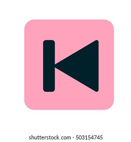 Backward media player icon illustration. Pink flat icon. Vector