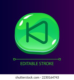 Backward rewind glossy ui button with linear icon. Player control panel. Multimedia technology. Isolated user interface element for web, mobile, video game design. Editable stroke. Arial font used