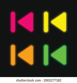 Backward Track four color glowing neon vector icon
