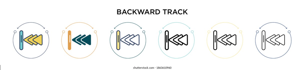 Backward track icon in filled, thin line, outline and stroke style. Vector illustration of two colored and black backward track vector icons designs can be used for mobile, ui, web