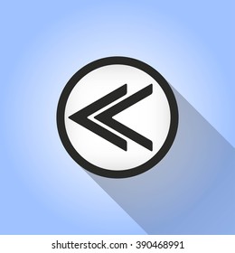 Backward  vector icon with long shadow.  Illustration  for graphic and web design.
