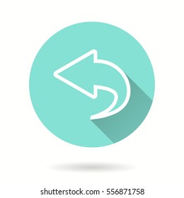 Backward vector icon with long shadow. Illustration isolated for graphic and web design.