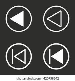 Backward  vector icon. White illustration isolated on black background for graphic and web design.