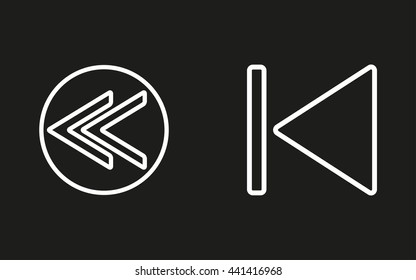 Backward vector icon. White illustration isolated on black background for graphic and web design.