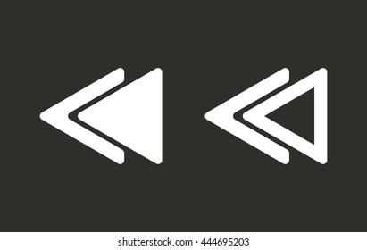 Backward vector icon. White illustration isolated on black background for graphic and web design.