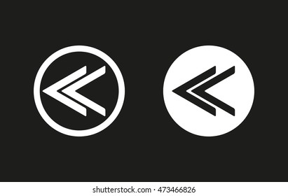 Backward vector icon. White illustration isolated on black background for graphic and web design.