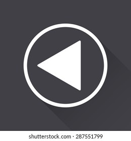 Backward - white icon with a long shadow on a black background. Vector illustration.
