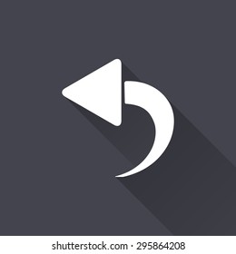 Backward - white icon with a long shadow on a black background. Vector illustration.