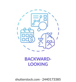 Backward-looking blue gradient concept icon. Economical predictions. Market data analysis. Financial metrics. Round shape line illustration. Abstract idea. Graphic design. Easy to use in brochure