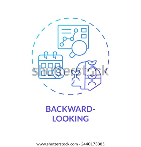 Backward-looking blue gradient concept icon. Economical predictions. Market data analysis. Financial metrics. Round shape line illustration. Abstract idea. Graphic design. Easy to use in brochure