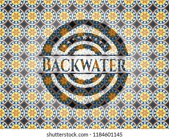 Backwater arabic style badge. Arabesque decoration.